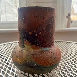 Textured Multicolor Ceramic Vase Signed by Norman Bacon